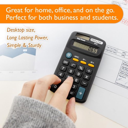 BAZIC Products 8-Digit Pocket Calculator - Dual Power Solar & Battery, LCD Display, Compact Black