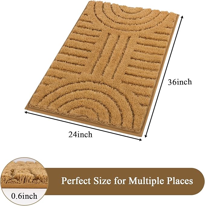 SHACOS Boho Bathroom Rugs 24"x36" Extra Soft Absorbent Microfiber Bath Mats Home Decor Non Slip Carpet Machine Washable Shaggy Bath Rugs for Bath Room Shower Bathtub, Mustard 2' x 3'