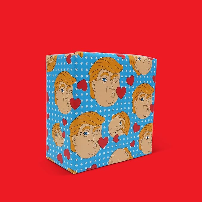 GOOFBALLS Hilarious Wrapping Paper Roll – Funny Gift Wrap for Birthdays, Holidays, White Elephant, Gag Gifts - Trump Kisses