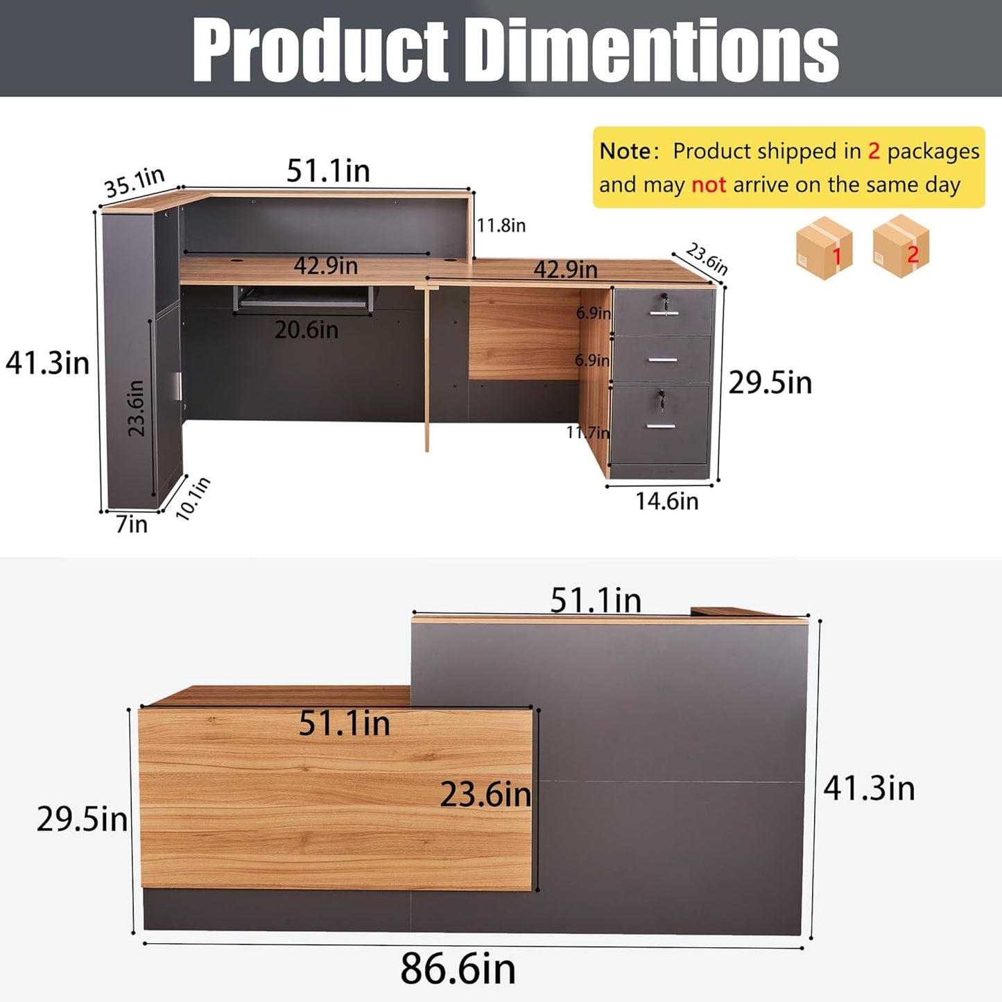 Skiennix L-Shaped Reception Desk - Modern Front Counter with Lockable Drawers & Adjustable Cabinet | Ideal for Beauty Salons & Offices