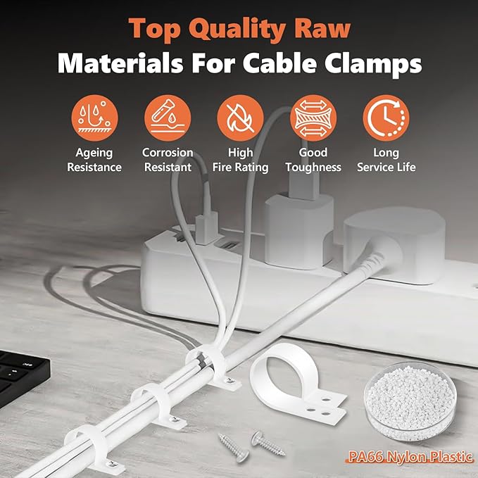 292PCS Cable Clamps, Cable Clips for Management Cord Organizer, 6 Sizes-3/16'' 1/4'' 3/8'' 1/2'' 3/4'' 1'' White PA66 Nylon R-Type Plastic Screw Mounting Cord Clamp Assortment Kit with M4 Screws