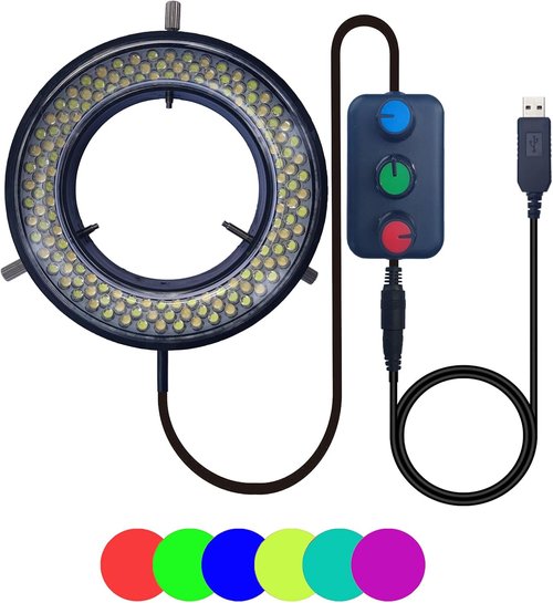 LED Ring Illuminator by [Brand Name] - USB 144 RGB Adjustable Light for Monocular & Binocular Microscopes