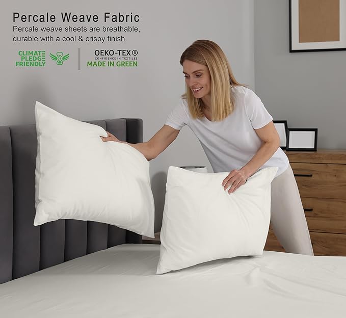RUVANTI 100% Cotton California King Sheet Sets, 4 Pieces, Soft & Breathable Percale Weave Bedding, Deep Pocket 14", Hotel Standard, Crisp Cool Feel & Durable, Perfect Dyed Sheets, Ivory
