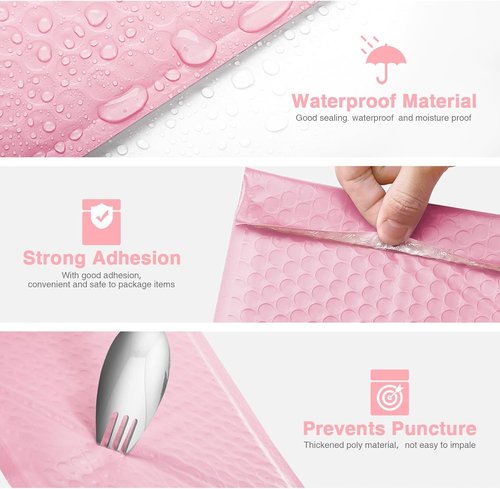 Metronic Bubble Mailers - 6x10 Inch Light Pink Waterproof Padded Envelopes | 100 Pack for Shipping Jewelry & Makeup