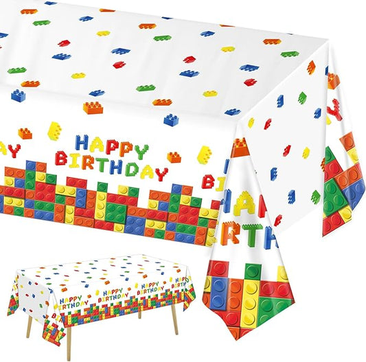 3 Pack Building Block Party Tablecloth Building Block Disposable Plastic Table Cover for Children Kids Blocks Birthday Party Supplies, 54 x 108 Inch