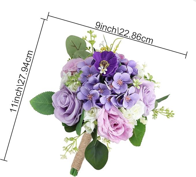 Bridesmaid Bouquets for Wedding - 7 Inch Artificial Flowers Bouquets for Ceremony Anniversary Centerpieces Decorations - Lilac & White