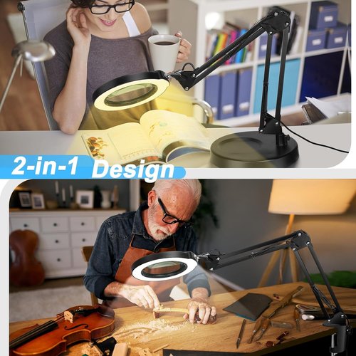 Coyeth 10X Magnifying Glass - 2-in-1 Lighted Magnifier with Adjustable Clamp & 5 Color Modes for Crafts, Reading, Sewing