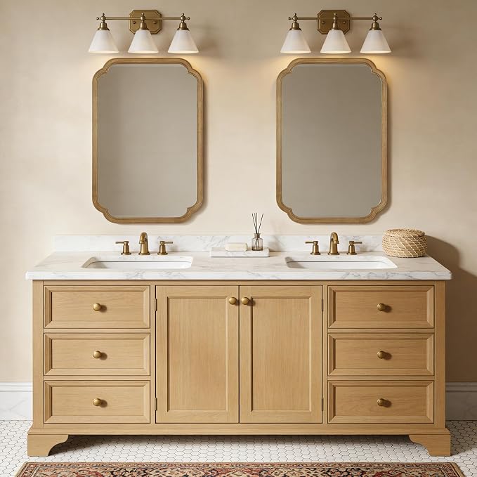 WallBeyond 24" x 36" Rounded Corner Arch Wall Mirror with Wood Frame for Entryway, Living Room or Bedroom Home Decor - Light Woodgrain 24" x 36" Natural Color