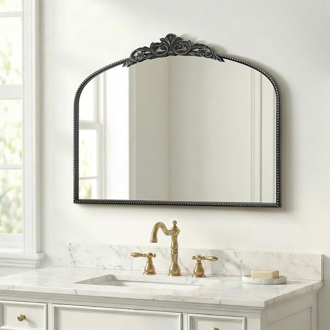 Micasso Large Vintage Black Mirror: 40"x29" French Baroque Antique Arched Mirror - Traditional Ornate Decorative for Wall/Fireplace/Mantel/Entryway/Bathroom/Hallway - Home Decor for Living Room