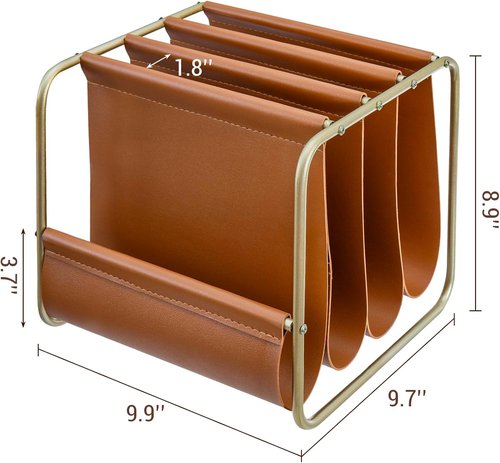 MyGift Modern Brass Tone Desktop Folder Holder - Stylish Leatherette Organizer for Letters & Files