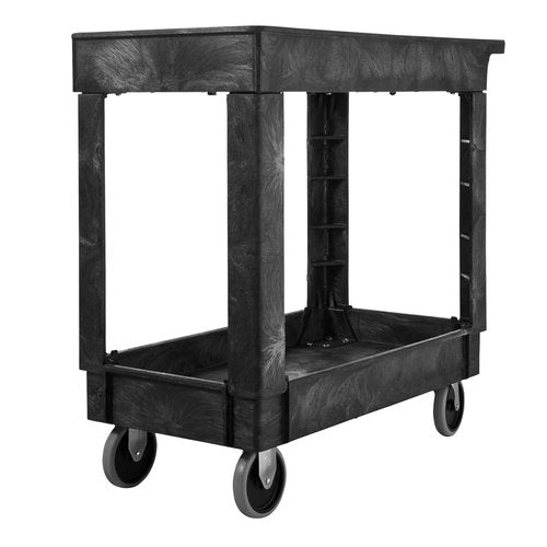 Rubbermaid Commercial Products 2-Shelf Utility Cart - 300-Pound Capacity, Black with Lipped Shelves
