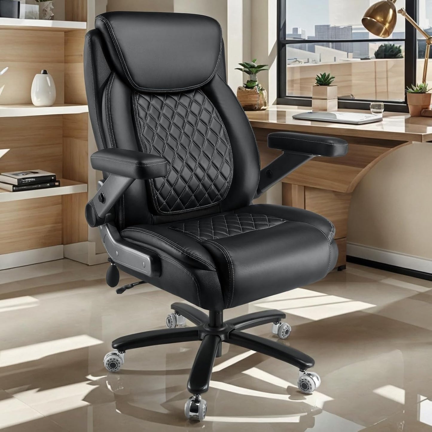 Skiennix Heavy Duty Office Chair - 700LBS Capacity, Comfy Big & Tall Design with Lumbar Support | High Back, 5D Flip Arms