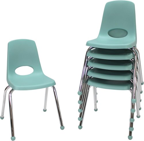FDP 16" School Stack Chair - Stacking Student Seat with Chromed Steel Legs | Seafoam (6-Pack)
