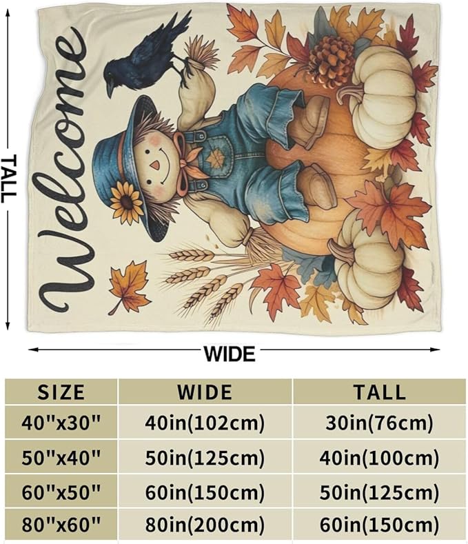Fall Pumkin Blanket Farmhouse Autumn Harvest Throw Blanket Fall Scarecrow Soft Cozy Fleece Fuzzy Stuffed Plush Flannel Gifts for Girls Women Boys Kids Adults 40''x50''