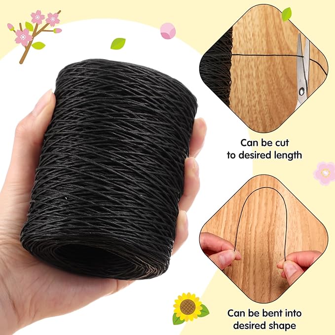 Syhood 673 Feet Floral Vine Bind Wire Rustic Wrapping Wire for Flower Bouquets(Black)