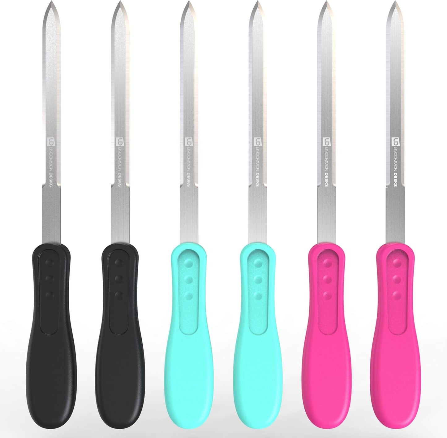 Uncommon Desks Letter Opener - Ergonomic Stainless Steel Knife-Edge Blade | 6 Mixed Colors