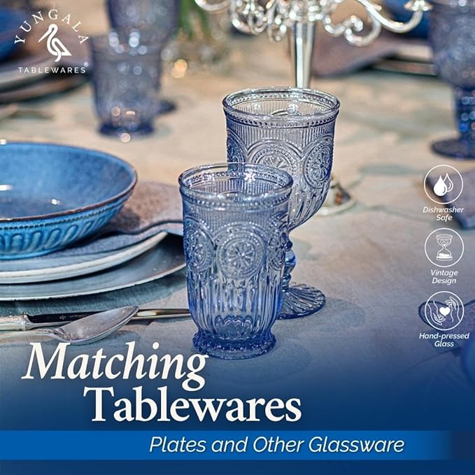 Blue Highball Glasses Set of 6 Tall Drinking Glasses 10 oz