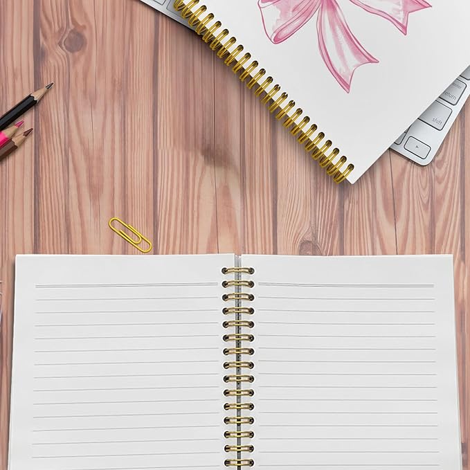 JKBMN Trendy Coquette Pink Bow Jonrnaling Notebooks, Preppy Aesthetic Spiral Notebook for Girl, Cute Pink Notebook Journal, Pink Office Supplies, Hardcover Spiral Notebooks College Ruled 5.5 x 8.3