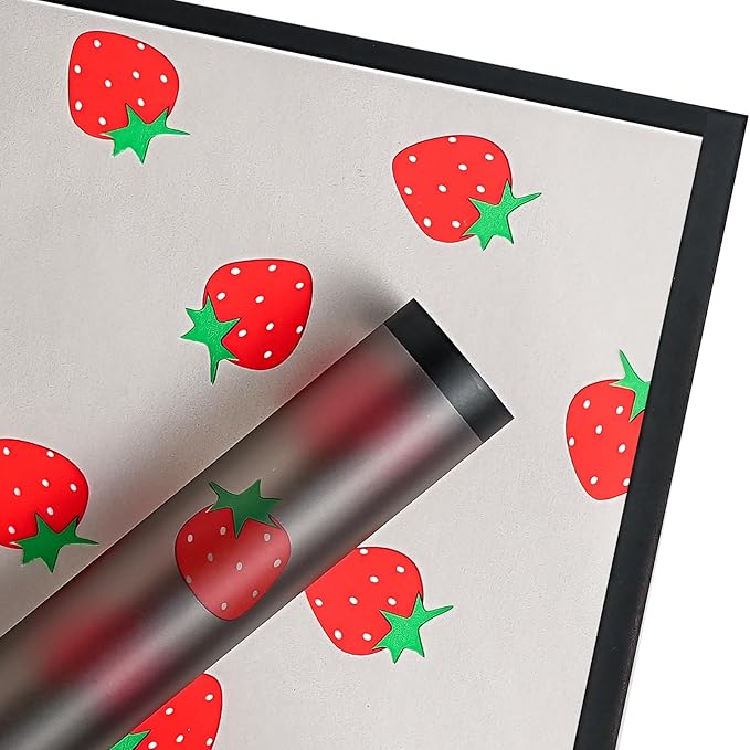 WRAPAHOLIC 20 Sheets Flower Wrapping Paper - 22.4 x 22.4 inch Black Strawberry Water-Resistant Floral Bouquet Wrapping Paper, Florist Supplies Packaging for Graduation Ceremony Gift DIY