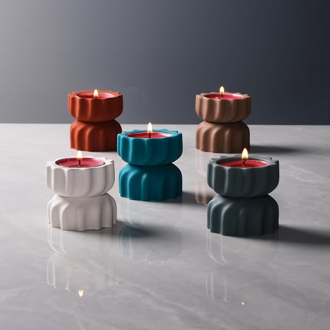 Spiral Grain Tealight Candle Holder Set of 2; Cement Tea Light Votive Candle Holder with a Twist; Decorative Small Cement Tea Light for Coffee or Dining Table Decor; 2 x 2.1 Inches