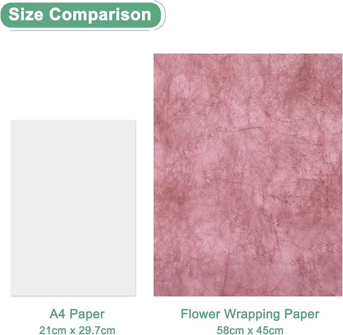 M METERXITY 38-Sheet Korean Cotton Wrapping Flower Paper, 22.8x17.7 Inch/ 58x45cm Waterproof Floral Wrapping Cotton Paper for Bouquets/Gift Packaging [Dark Pink]