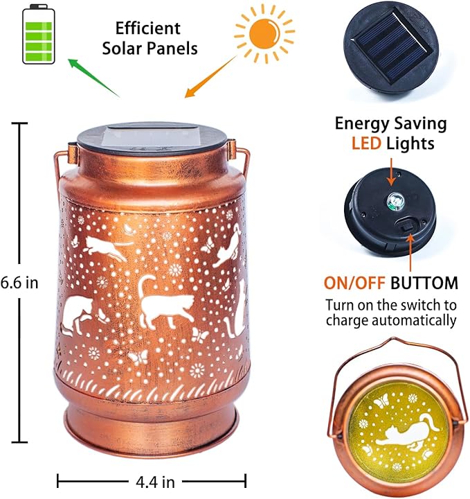 Christmas Gifts for Women Cat Solar Lanterns Outdoor Waterproof Hanging Solar Lights Cat Gifts for Women Men Metal Decorative LED Cat Lanterns for Garden Decor,Yard,Patio,Lawn,Pathway,Landscape