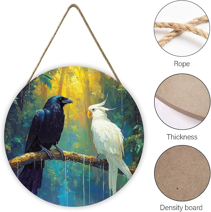 Vintage Birds Wooden Circle Hanging Sign 8x8 Inch – Suits retro enthusiasts & bird admirers, great for lounges, entryways & gatherings