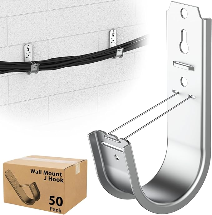 50 Pack 2 Inch J Hook Wall Mount J Hook with Retainer Clip