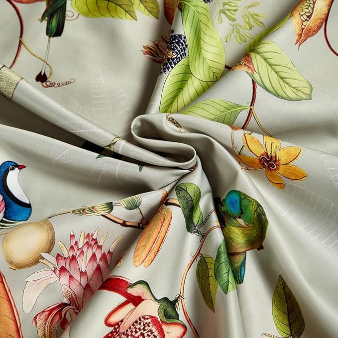 mixinni Garden Style Floral Birds 3 Pieces Duvet Cover King Size Green Leaves Pattern Printed Soft Cotton Comforter Cover with 2 Pillowcases with Zipper Closure for Him and Her-(3pcs, King Size)