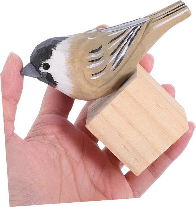 Milisten Hand-Carved Small Wood Bird Figurine Sparrow Sculpture for Home Decor Unique Vintage Style Wooden Bird Statue for Nature and Collectors