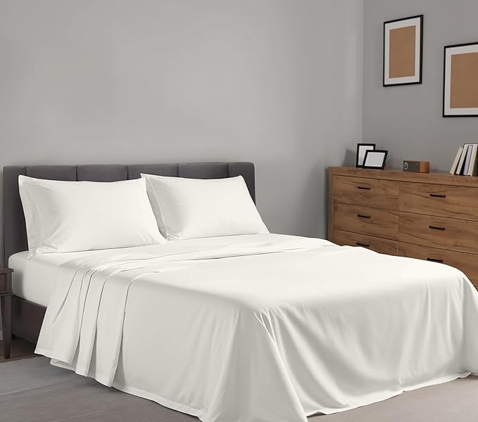 RUVANTI 100% Cotton Split King Sheets Sets for Adjustable Bed, 5 PCs, Soft & Breathable Percale Weave Bedding, Deep Pocket 16", Hotel Standard, Crisp Cool Feel & Durable, Dyed Sheet, Ivory