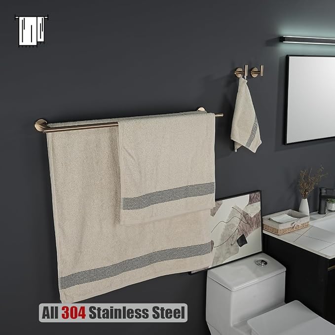 JQK Double Bath Towel Bar, 33 Inch 304 Stainless Steel Thicken 0.8mm Towel Rack for Bathroom, Towel Holder Champagne Bronze Wall Mount, Useable Length 30 Inch, TB100L30-CB