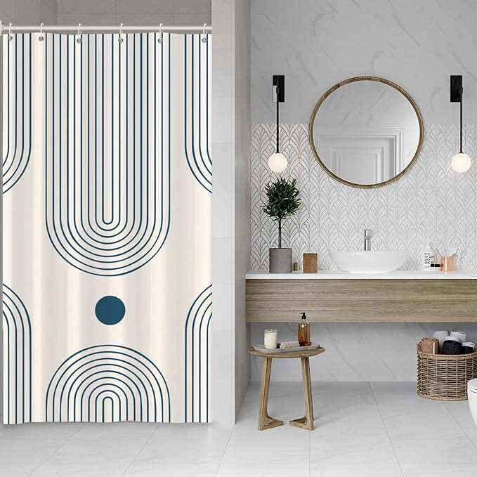 Mid Century Modern Shower Curtain Abstract Minimalist Arch Sun Lines Geometric Aesthetic Bath Curtain Boho Bathtub Decorations Waterproof Fabric Bathroom Curtain with Hooks 36x72 inch