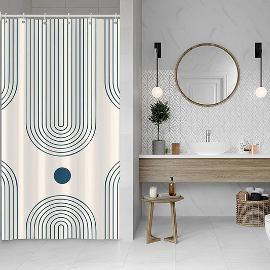 Mid Century Modern Shower Curtain Abstract Minimalist Arch Sun Lines Geometric Aesthetic Bath Curtain Boho Bathtub Decorations Waterproof Fabric Bathroom Curtain with Hooks 36x72 inch