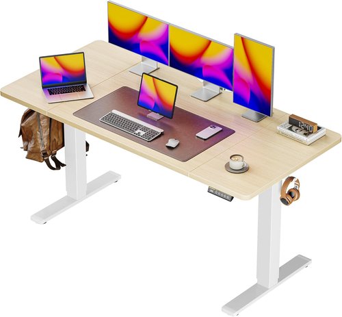 Huuger Large Electric Standing Desk - Height Adjustable with 3 Preset Heights | 55 x 28 Inch Maple Desktop