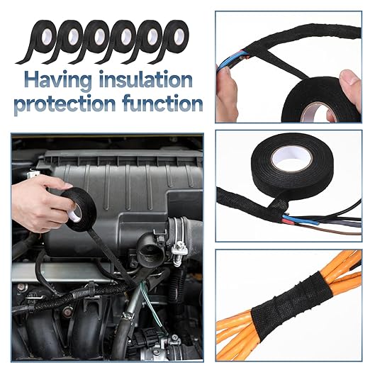 20 Rolls Wire Harness Tape, 3/4 Inch x 49 FT High Temp Self-Adhesive Fabric Electrical Cloth Tape for Automotive Engine Wiring Loom, Noise Damping, Insulation Protection