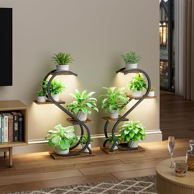 LATIBELL Plant Stand Indoor with Grow Light, 4 Tiered Metal Plant Shelf indoor, 29'' Plant Stands for Indoor Plants Multiple, Flower Stands for Indoor Plants Living Room, Patio, Balcony (2 Pack)