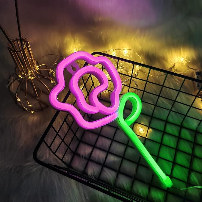 ENUOLI Pink Rose LED Neon Sign, USB/Battery Powered, 11x5.5 inch, Home Decor, Party Lamp, Valentine's Day Present