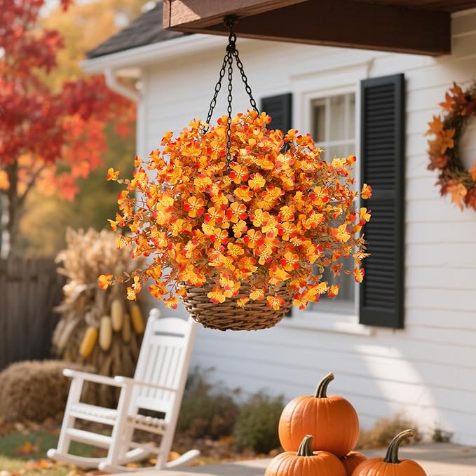 12 Bundles UV Resistant Fake Mums, Fall Flowers Artificial for Decoration, Fake Plants Autumn Silk Flowers for Thanksgiving Fall Decor Halloween Outdoor Patio Table Centerpiece Porch Wedding Garden