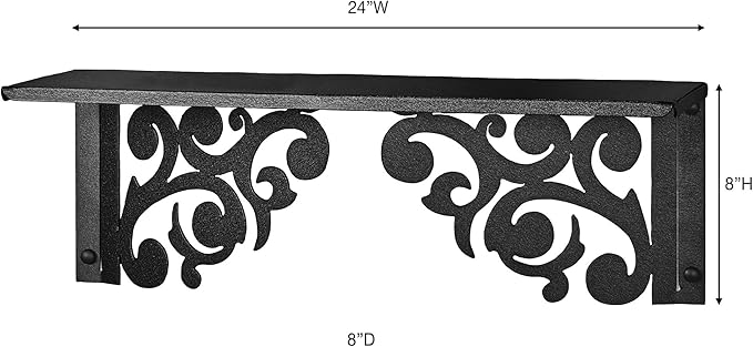 Touch of Class Noble Scrolls Metal Wall Shelf | Black | Scrolling Designs | Display Shelves for Bedroom, Living Room, Bathroom, Entryway, Office, Hallway