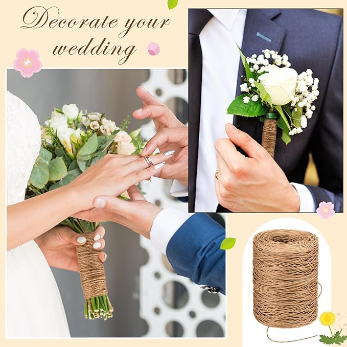 Syhood 1345 Feet Floral Vine Bind Wire Rustic Wrapping Wire for Flower Bouquets(Light Coffee)