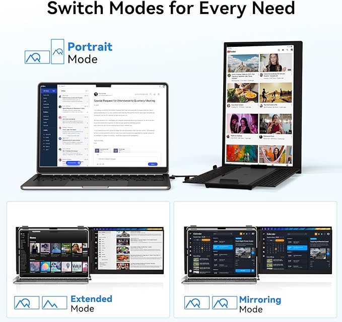 BKVOO 14" Laptop Screen Extender, Ultra-Thin Ligthweight FHD 1080P IPS Laptop Monitor Extender Dual Screen, Portable Monitor for Laptops 13-17.3" USB-C/HDMI Plug and Play for Windows/Mac/Android/PS5