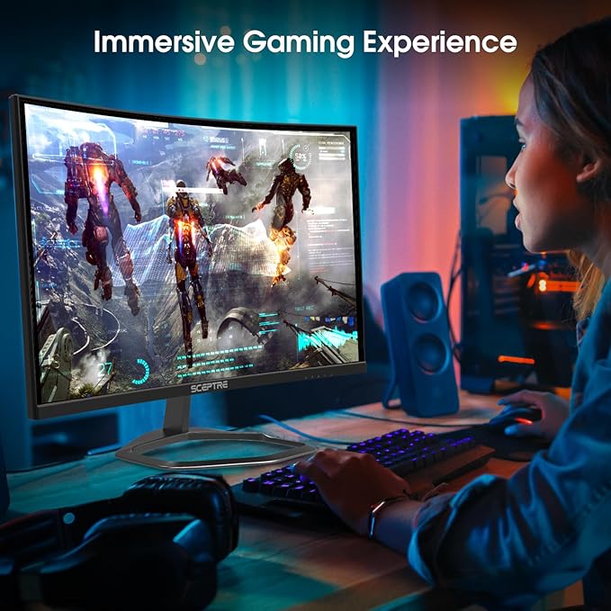 New! Sceptre Curved 24.5-inch Gaming Monitor up to 240Hz 1080p R1500 1ms DisplayPort x2 HDMI x2 Eye Care Build-in Speakers, Machine Black 2026 (C255B-FWT240 Series)
