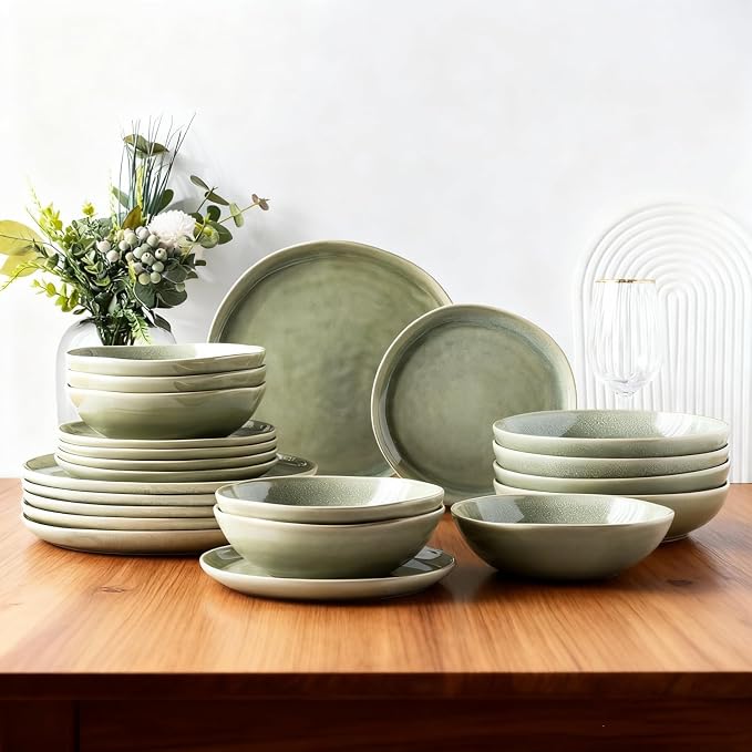 AmorArc Ceramic Dinnerware Sets,Handmade Reactive Glaze Stoneware Plates and Bowls Sets,Highly Scratch Resistant | Dishwasher & Microwave Safe Dishes Set,Service for 6 (18pc)