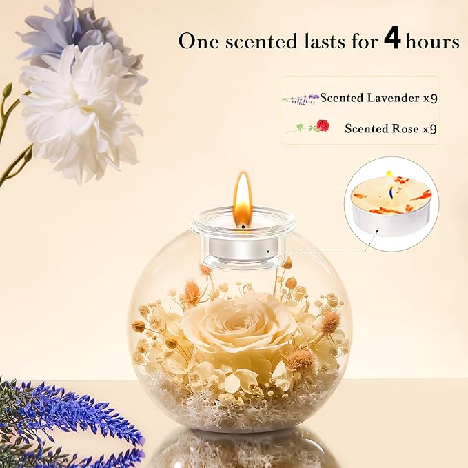 DEEMEI Gifts for Women Birthday Gifts for Women Preserved Real Rose in Glass Dome with Scented Fresh Flowers for Delivery Prime Eternal for Her Mom Grandma Wife Girlfriend Daughter, Champagne