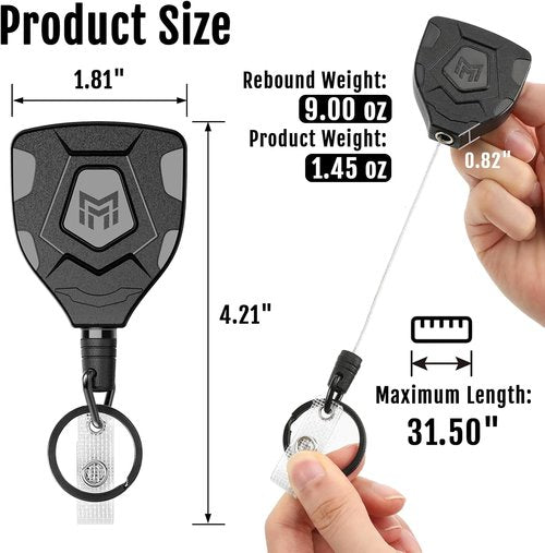 MNGARISTA Heavy Duty Retractable Keychain - 31.5' Steel Cord & Belt Clip | 2-Pack Badge Holder