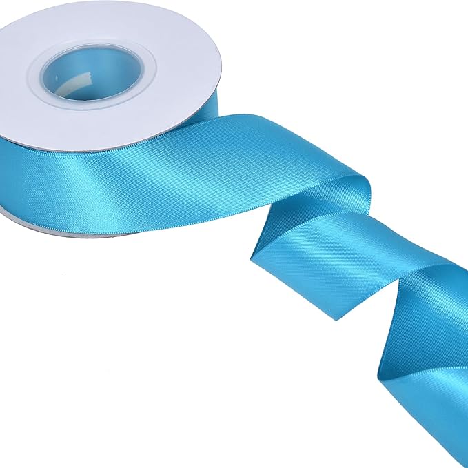 YAMA Turquoise Blue Double Faced Satin Ribbon, 1 1/2 Inch 25 Yards, Great for Crafts Bows Flower Bouquet Wedding Home Decor Gift Wrapping
