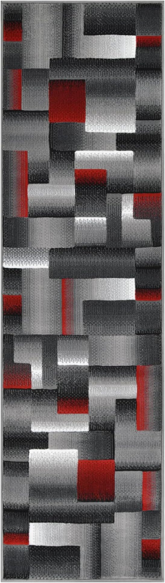 HR 2’ x 7’ Runner in Lava - Premium Quality Lava/Black/Gray Abstract Geometric Modern Squares Pattern Area Rug - Contemporary Styling for Living Room, Bedroom - Unique Home Décor