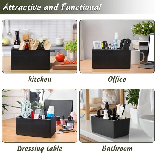 DRASTAR Silverware Caddy - Wooden Utensil Holder for Picnics & Parties | Black Plastic Design