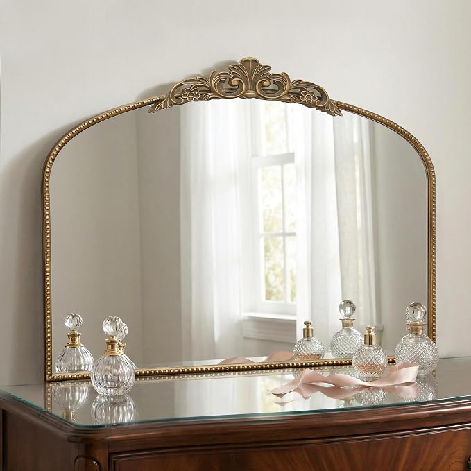 Micasso Vintage Wall Gold Mirror: 32"x24" French Baroque Antique Mirror - Traditional Ornate Decorative Arched for Wall/Bathroom/Entryway/Fireplace/Hallway - Home Decor for Living Room